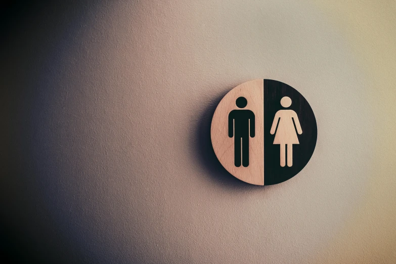 a close up of a toilet sign on a wall, trending on unsplash, renaissance, portrait of two people, wood print, 15081959 21121991 01012000 4k, thumbnail