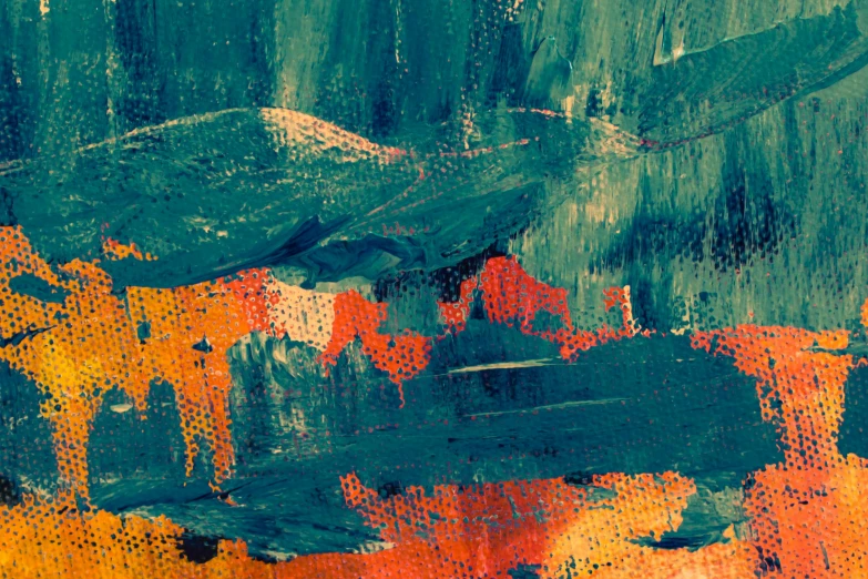 a painting of a boat on a body of water, inspired by Jules Olitski, trending on pixabay, abstract art, teal and orange, abstract detail, painting of a forest, overlapping layers