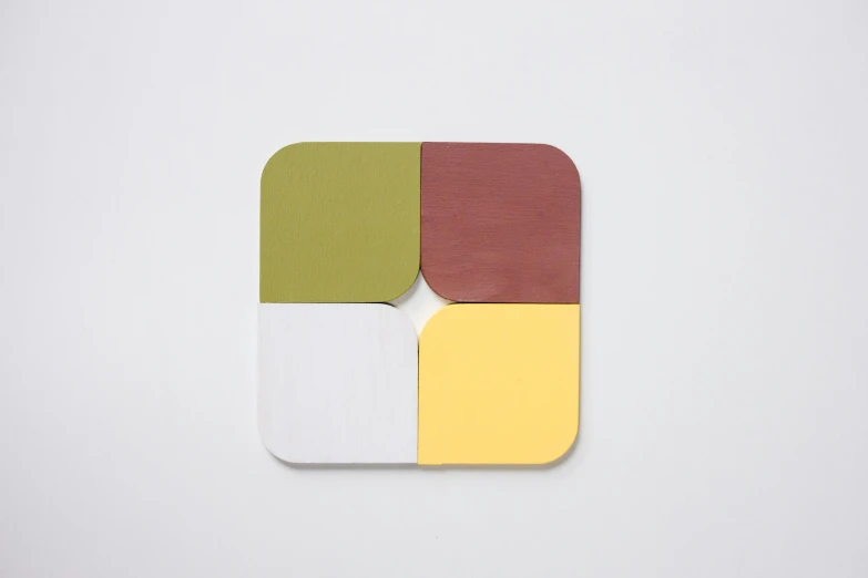 a set of four colored coasters sitting on top of each other, inspired by Frederick Hammersley, yellow and olive color scheme, rgb wall light, megumu okada, kohei horikoshi