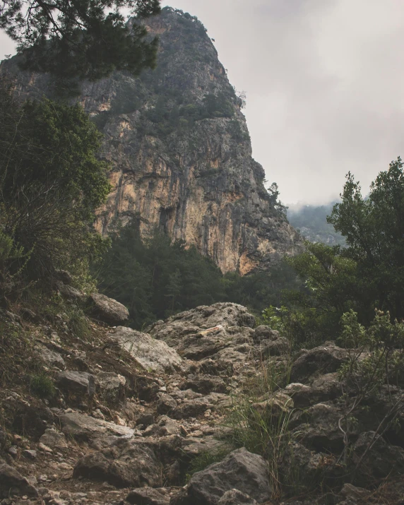 a rocky path with a mountain in the background, monserrat gudiol, alessio albi, creek, high quality image