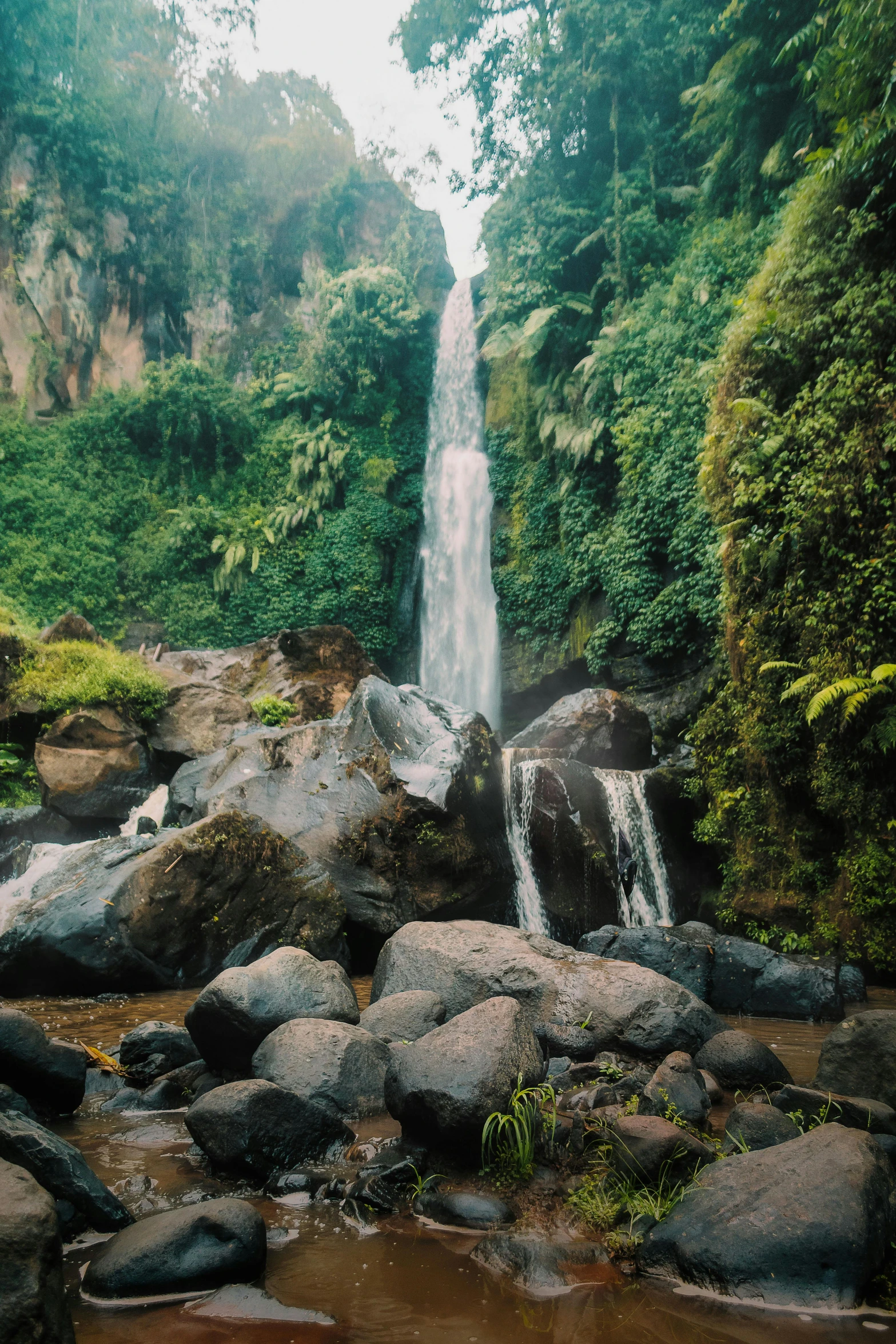 a waterfall in the middle of a lush green forest, sumatraism, taken in the 2000s, monserrat gudiol, explore, a quaint