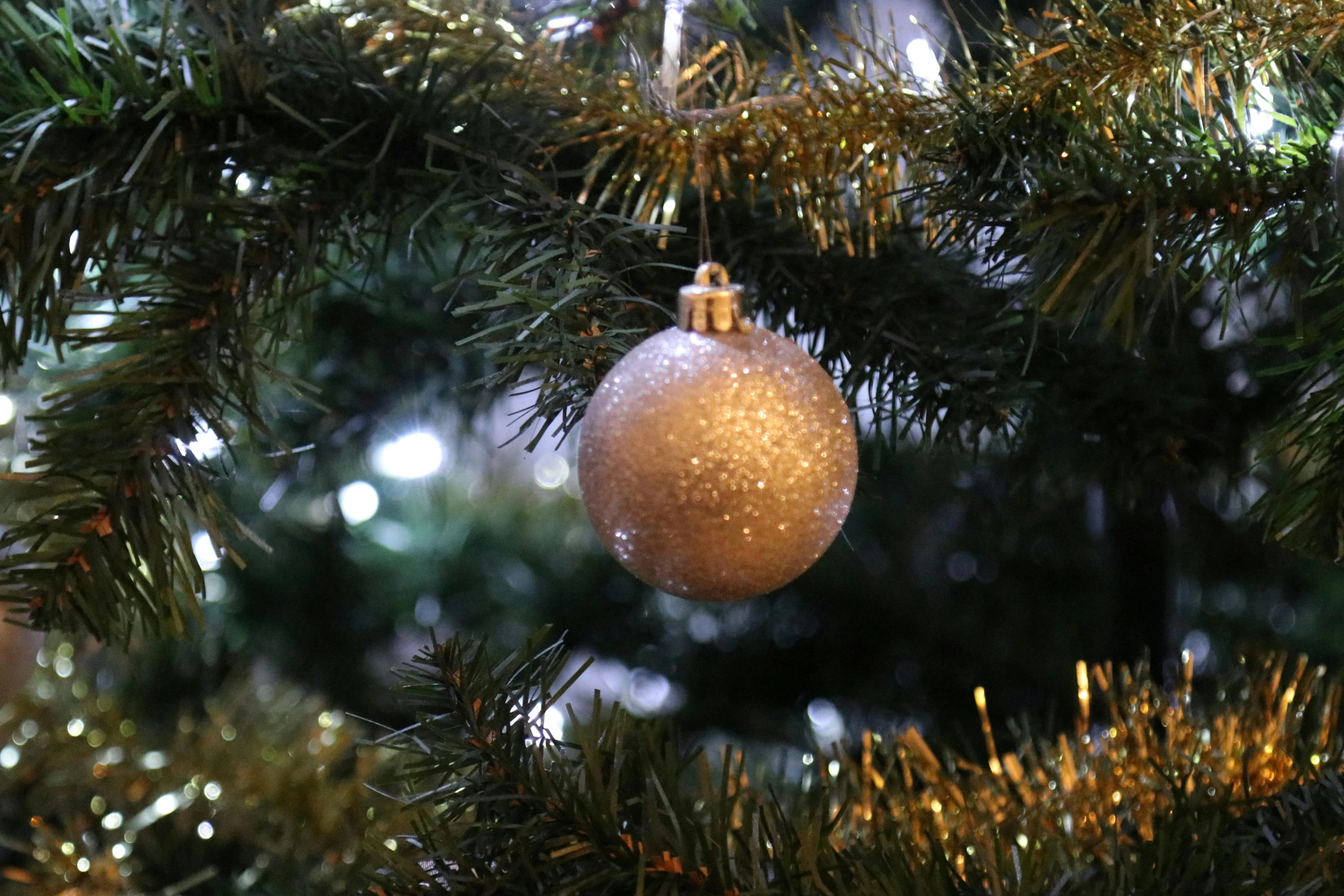 a close up of a christmas ornament on a tree, by Alice Mason, pexels, square, silver，ivory, ball, glitter gif