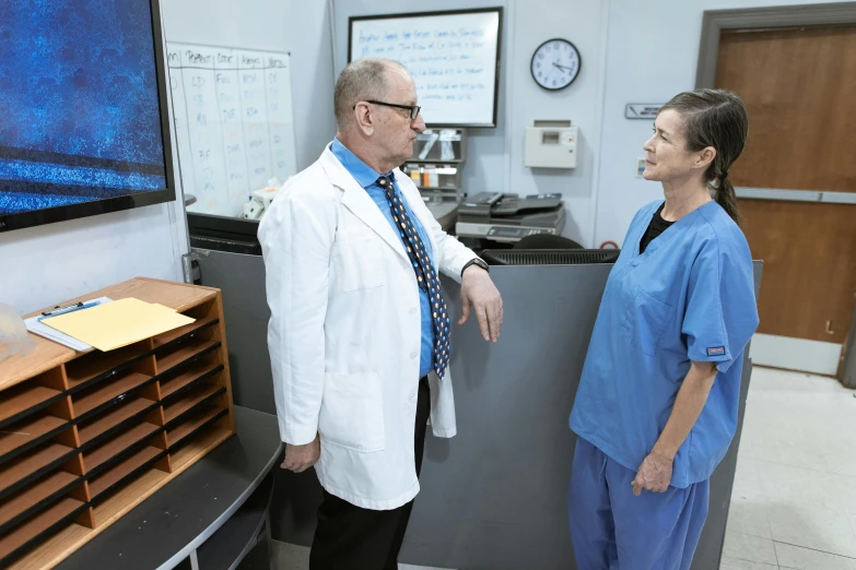 a couple of people that are standing in a room, scrubs, profile image, uhq, uncropped