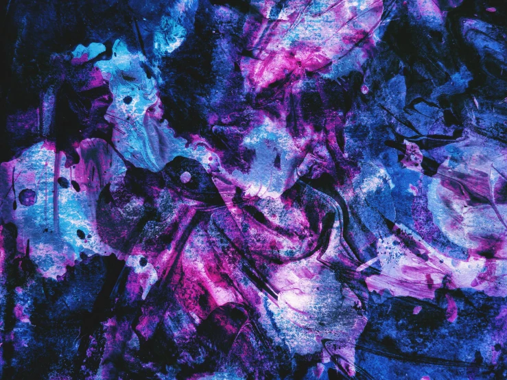 a painting with purple and blue paint on it, inspired by Sam Francis, trending on pexels, abstract expressionism, underwater crystals, dark abstract background, alien fabric