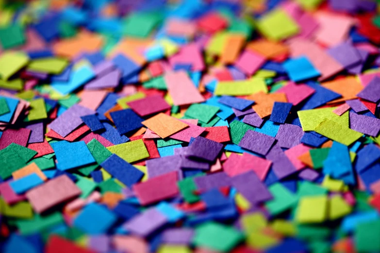 colorful pieces of paper scattered on top of each other, a microscopic photo, pexels, glitter gif, squares, look at all that detail, happy colors