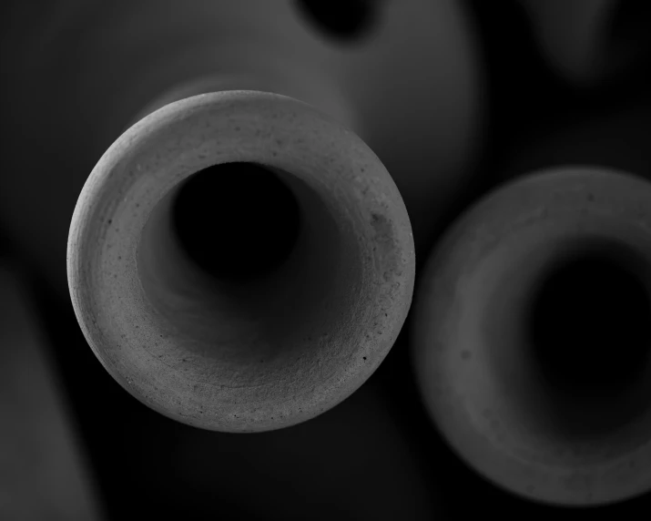 a black and white photo of a bunch of pipes, a macro photograph, inspired by Robert Mapplethorpe, unsplash, microscopic view, clay render, close-up product photo, holes