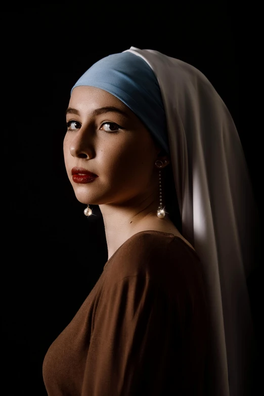 a woman with a pearl earring, pexels contest winner, 18 years old, nun fashion model, orientalisme, dutch
