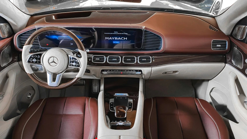 a picture of the interior of a car, pexels, hyperrealism, red brown and white color scheme, square, mercedes, integrated synthetic android