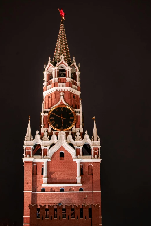 a tall tower with a clock on top of it, an album cover, inspired by Vasily Surikov, unsplash, socialist realism, miniature model, moscow kremlin, nighttime, f/11