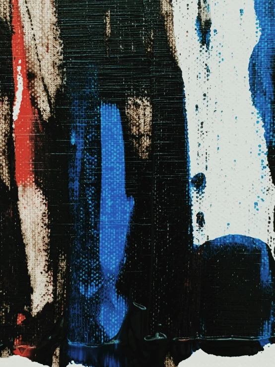 a painting of a group of people standing next to each other, inspired by Hans Hartung, unsplash, lyrical abstraction, detail, daido moriyama, red and blue, portrait n - 9