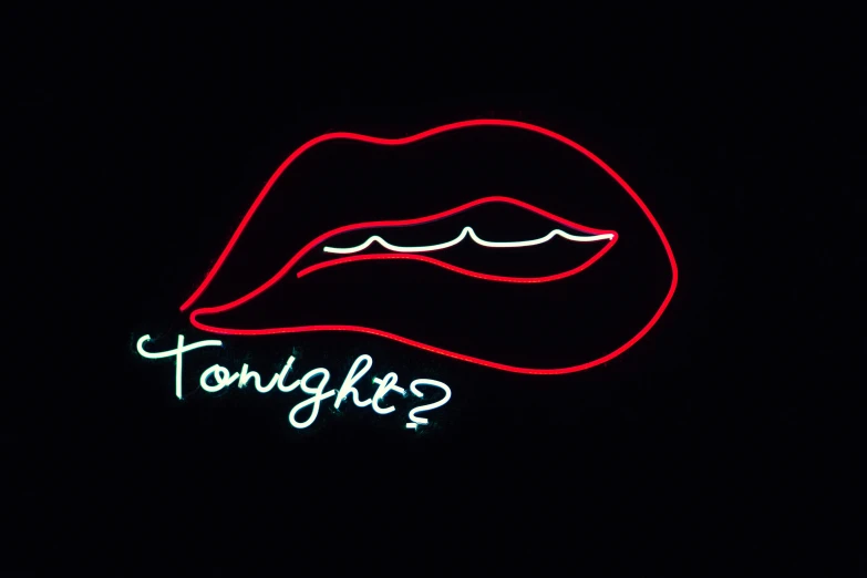 a neon sign with the word tonight written on it, an album cover, by Tracey Emin, tumblr, pop art, lips, black, promo image, 3 pm