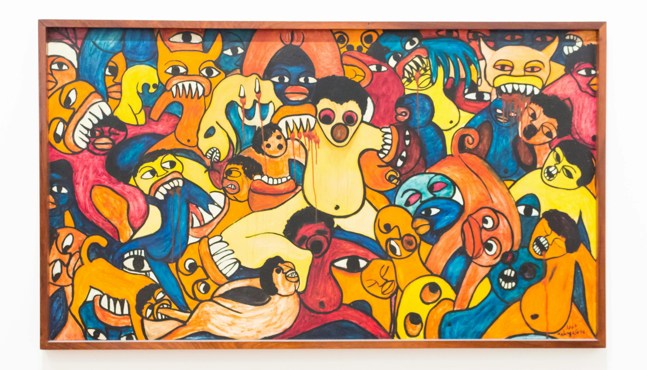 a painting of a large group of people, by Taro Okamoto, 🦩🪐🐞👩🏻🦳, on a wooden tray, courtesy of centre pompidou, demons