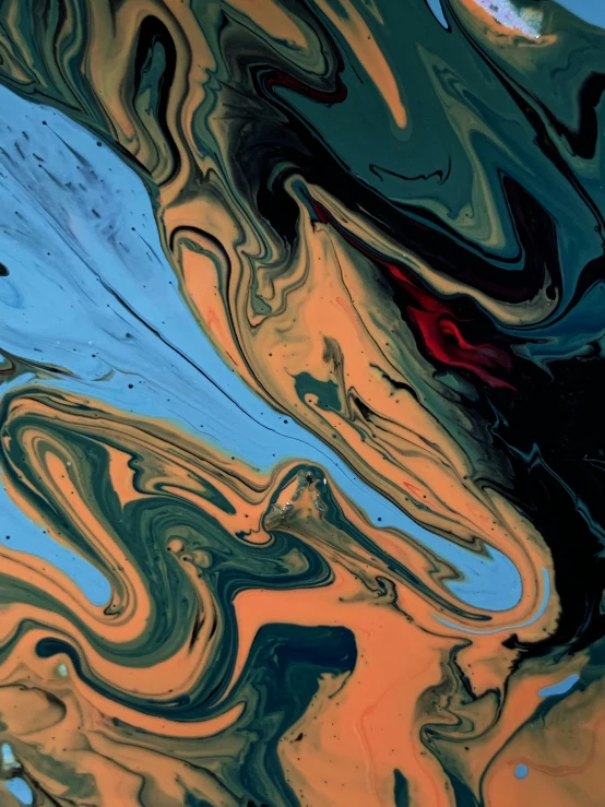 a close up of a painting of a body of water, an abstract painting, trending on pexels, in black blue gold and red, made of liquid, avatar image, marble