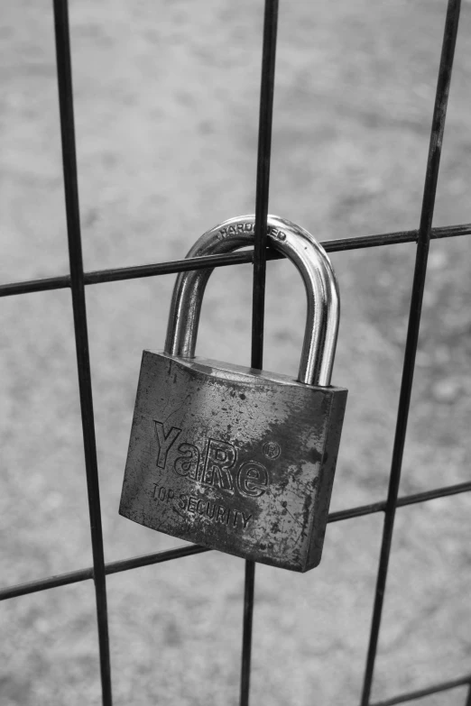 a black and white photo of a padlock on a fence, by Yerkaland, 👰 🏇 ❌ 🍃, hyperdetailed!, uploaded, scp 3008
