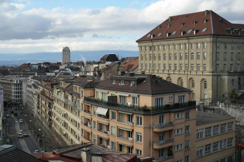 a view of a city from the top of a building, inspired by Thomas Struth, pexels contest winner, art nouveau, swiss modernizm, grain”