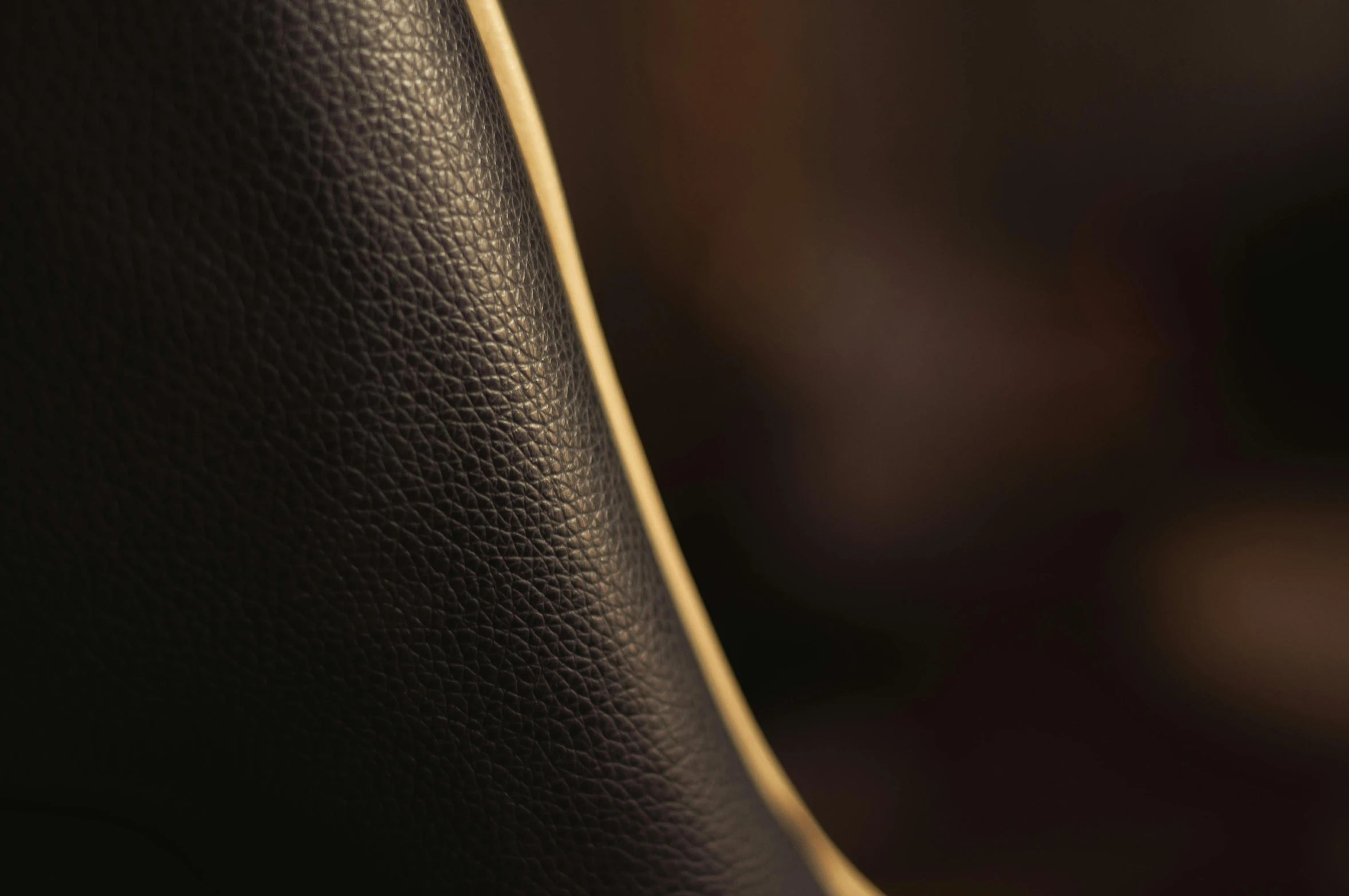 a close up of a black leather chair, an album cover, trending on polycount, dark and beige atmosphere, épaule devant pose, thin dof, tonal topstitching