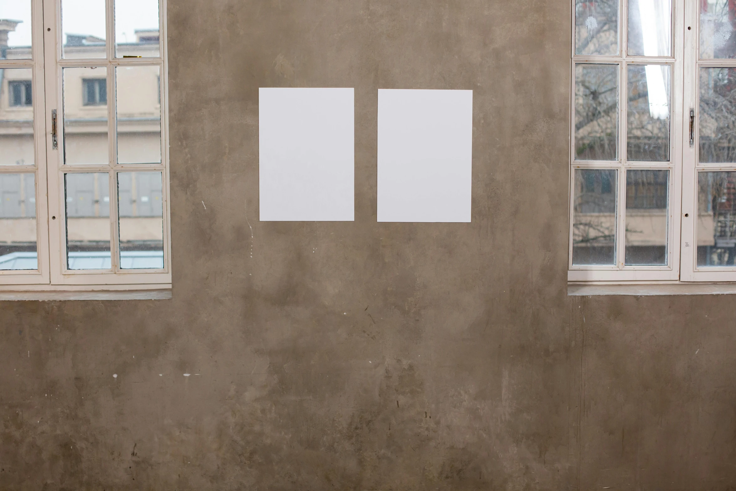 a red fire hydrant sitting in front of two windows, a minimalist painting, by Jan Kupecký, postminimalism, blank paper, sean yoro, diptych, 62 x 47 inches