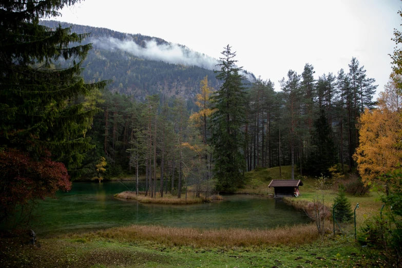 a small cabin sitting in the middle of a forest, by Sebastian Spreng, pexels contest winner, renaissance, overcast lake, lovely valley, conde nast traveler photo, alpes