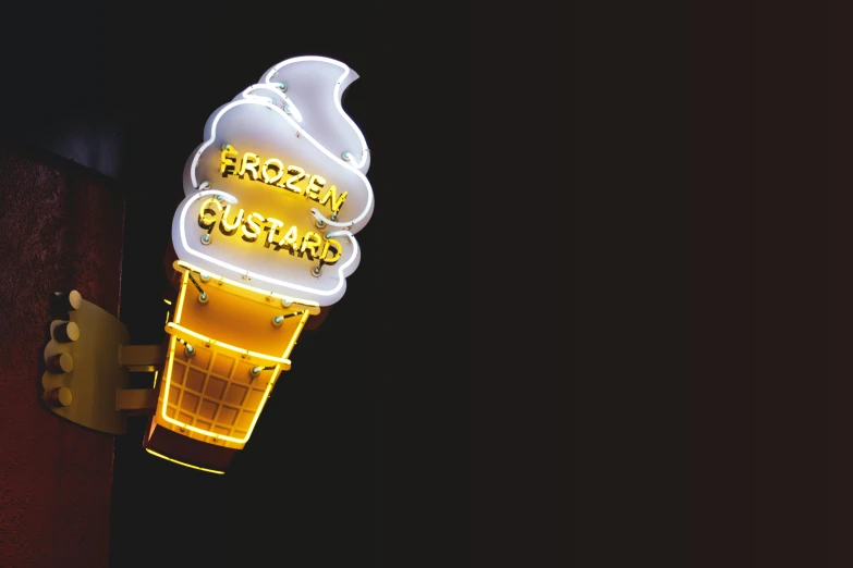 a neon sign in the shape of an ice cream cone, pexels, mustard, frozen, billboard image, cutout