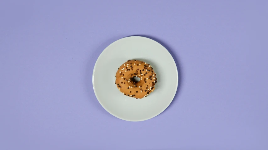 a donut sitting on top of a white plate, by Gavin Hamilton, trending on unsplash, hurufiyya, clemens ascher, luscious with sesame seeds, purple, 15081959 21121991 01012000 4k