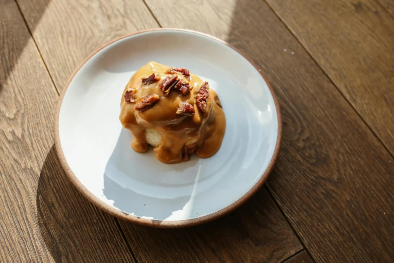 a close up of a plate of food on a table, caramel, 4 2 0, profile image, ice cream