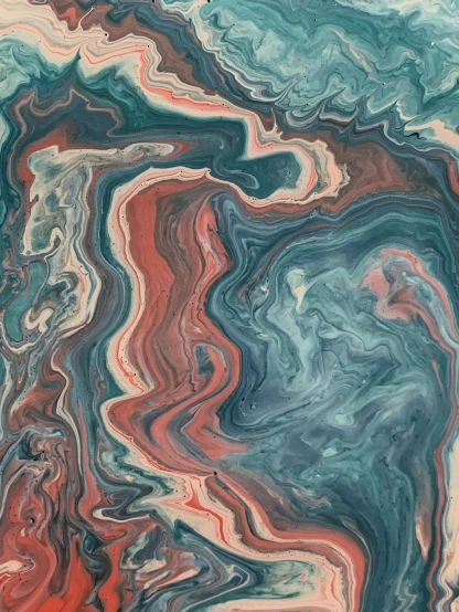 an abstract painting with red, blue and green colors, an ultrafine detailed painting, inspired by Yanjun Cheng, trending on unsplash, swirly, made of oil and water, in a style blend of botticelli, teal orange