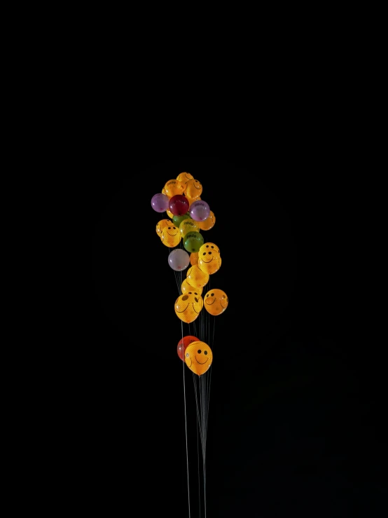 a vase filled with flowers sitting on top of a table, inspired by François Boquet, conceptual art, glowing buttons, smiley profile, attached to wires. dark, made of food