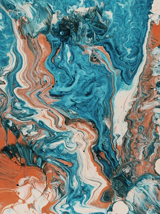 a painting with blue and orange paint on it, trending on unsplash, generative art, marble reflexes, ilustration, trending photo