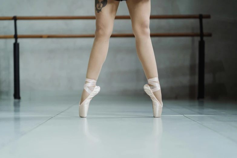 a close up of a person's legs in ballet shoes, trending on pexels, arabesque, standing on a desk, rectangle, unfinished, thumbnail