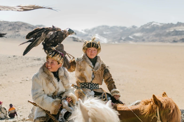 a couple of people riding on the back of a horse, pexels contest winner, hurufiyya, chicken feather armor, nat geo, ruan jia and mandy jurgens, breitling