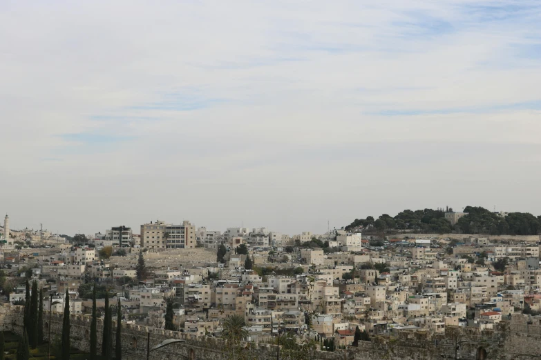 a view of a city from the top of a hill, by Tom Wänerstrand, dau-al-set, gray, white pale concrete city, preserved historical, grey