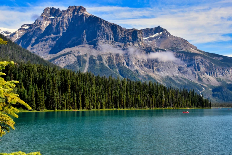 a large body of water with a mountain in the background, pexels contest winner, banff national park, fan favorite, cory chase, conde nast traveler photo