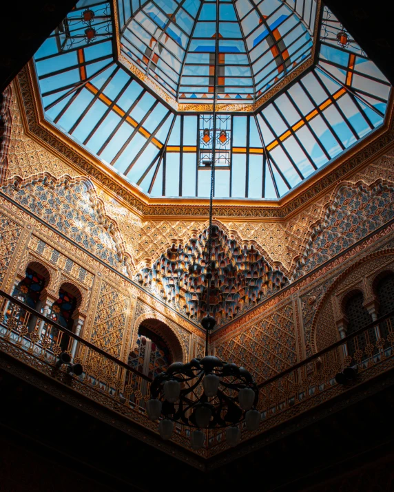 the inside of a building with a skylight, inspired by Luis Paret y Alcazar, royally decorated, profile image