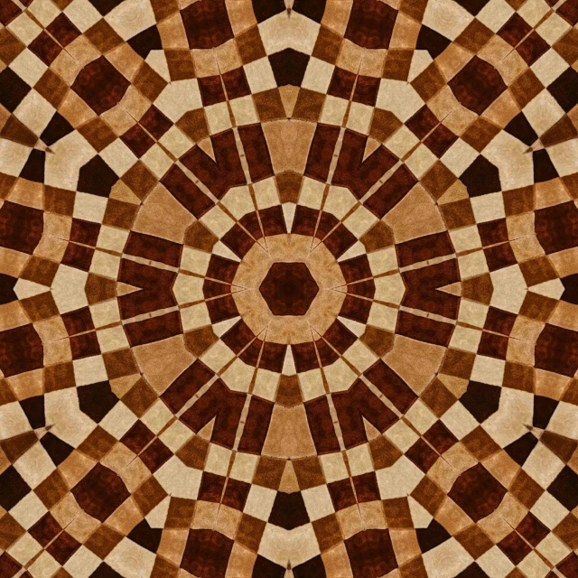 a brown and white tiled floor with a circular design, inspired by Lubin Baugin, pixabay contest winner, an area rug, kaleidoscope, seamless wooden texture, digital art - n 9