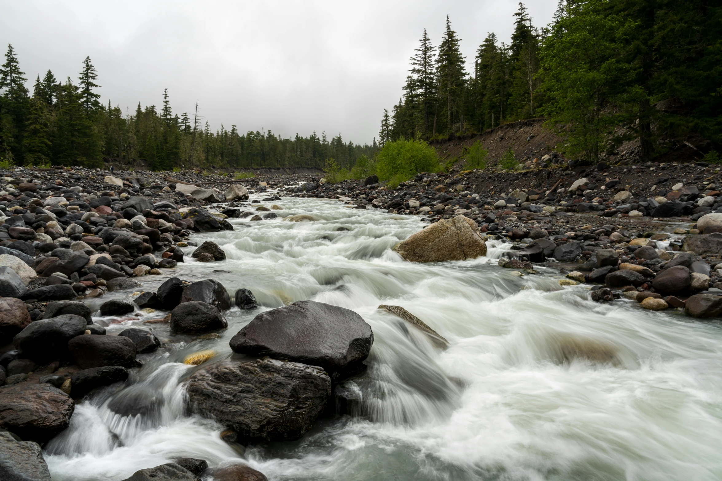 a river running through a forest filled with rocks, by Doug Wildey, unsplash, hurufiyya, violent stormy waters, oregon, slide show, 2022 photograph