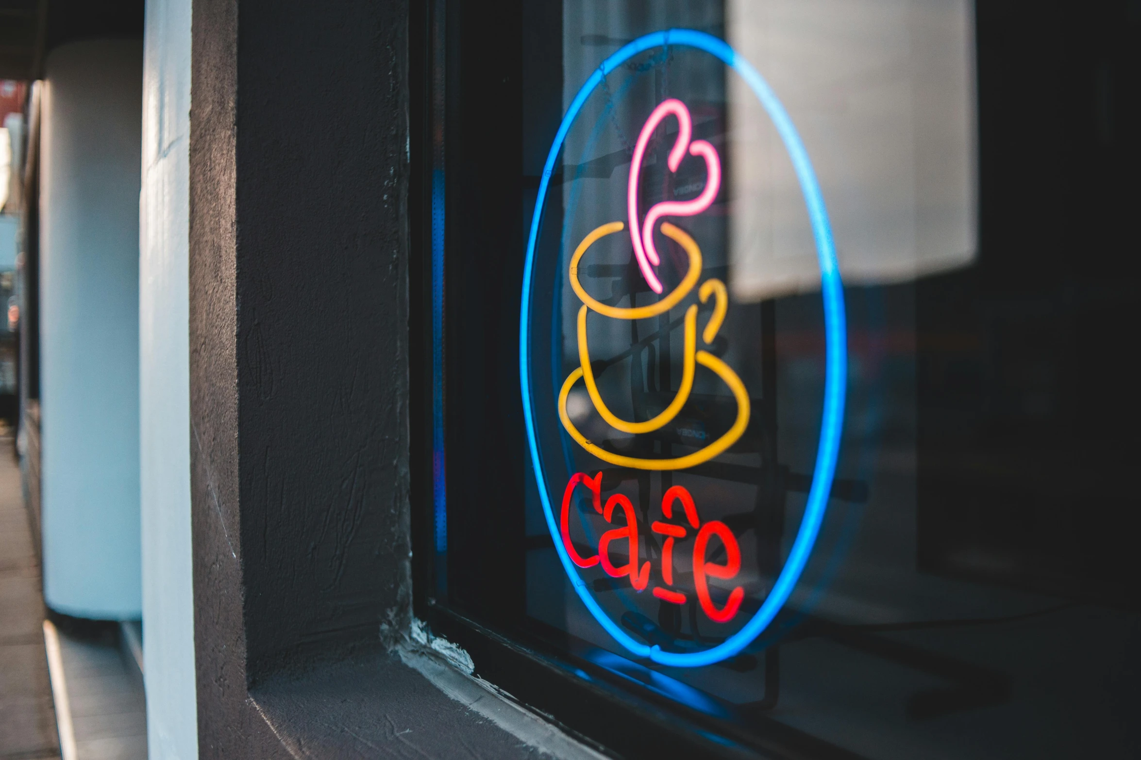 a neon sign in the window of a coffee shop, trending on pexels, profile image, fan favorite, coffee art, high rendering