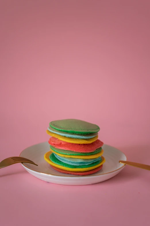 a stack of cookies sitting on top of a white plate, inspired by Peter Alexander Hay, unsplash, color field, pancakes, felt, sculpted out of candy, color image