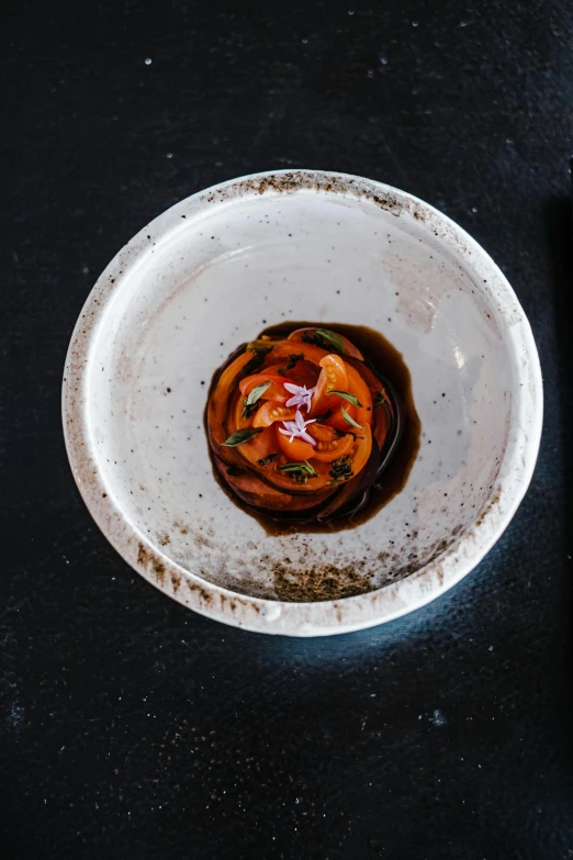 a book sitting on top of a table next to a plate of food, inspired by Charles Le Roux, unsplash, seafood in preserved in ice, black and terracotta, thumbnail, bowl