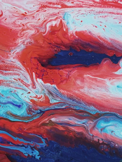 a close up of a red and blue painting, trending on unsplash, swirling liquids, an ai generated image, ilustration