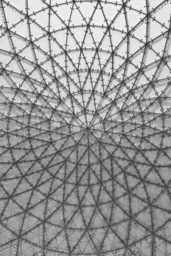 a black and white photo of barbed wire, inspired by Buckminster Fuller, kinetic pointillism, inside a dome, nonagon infinity, mandala, ceiling