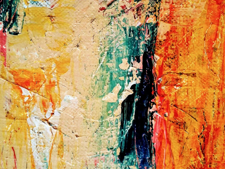 a close up of a painting on a wall, by Micha Klein, trending on pixabay, abstract expressionism, 144x144 canvas, warm color scheme art rendition, smashed wall, collage art background