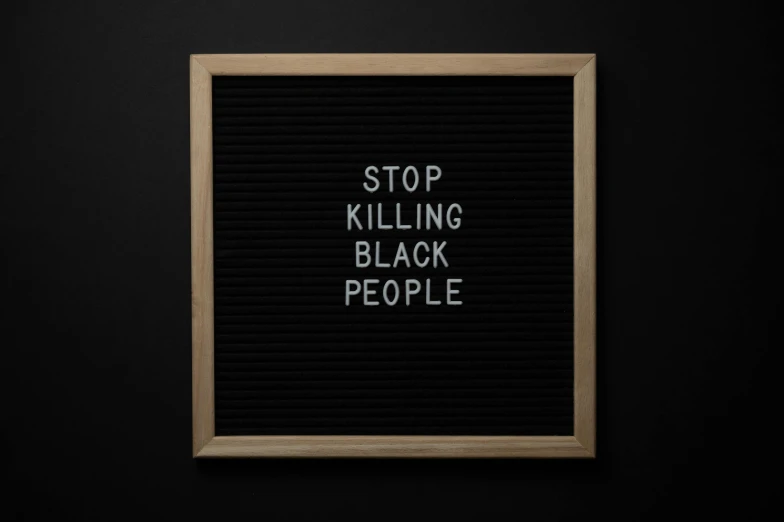 a letter board that says stop killing black people, trending on unsplash, profile picture, dead peoples, pure black, bleeding