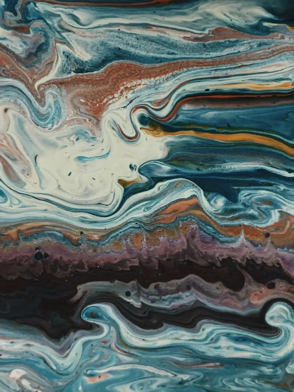 a close up of a painting of a body of water, inspired by Jules Olitski, trending on unsplash, mocha swirl color scheme, alien planet covered in water, while marble, iridescent deep colors