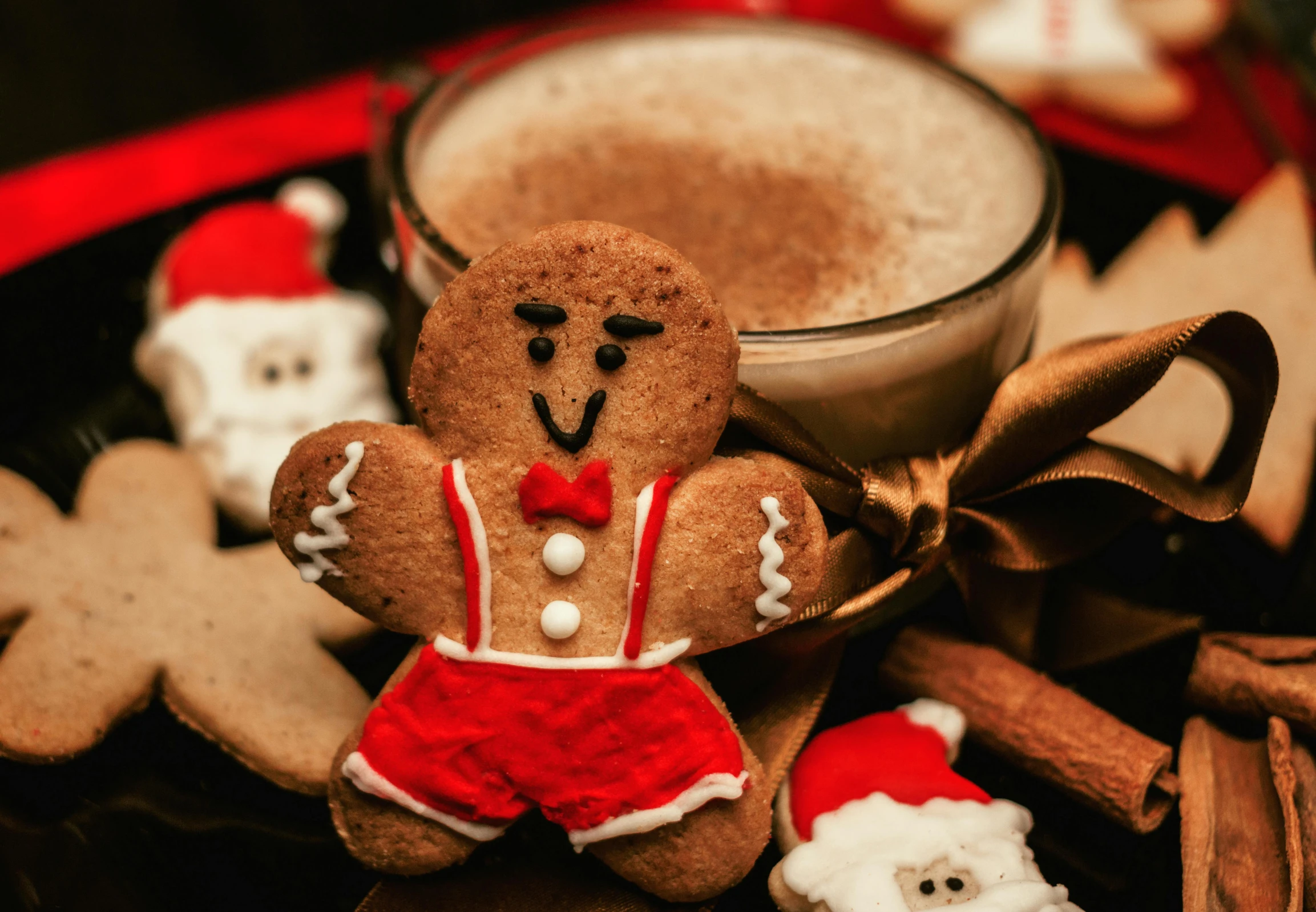 a close up of a plate of cookies and a cup of coffee, a cartoon, pexels, folk art, santa claus, cinnamon skin color, thumbnail, 🐿🍸🍋