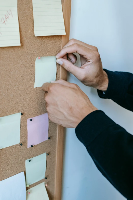 a person putting notes on a bulletin board, trending on pexels, square sticker, subtle detailing, stacked image, labels