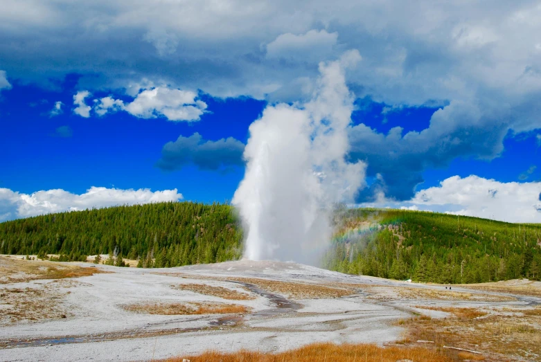 a large geyse spewing water into the air, parks and monuments, fan favorite, square, us