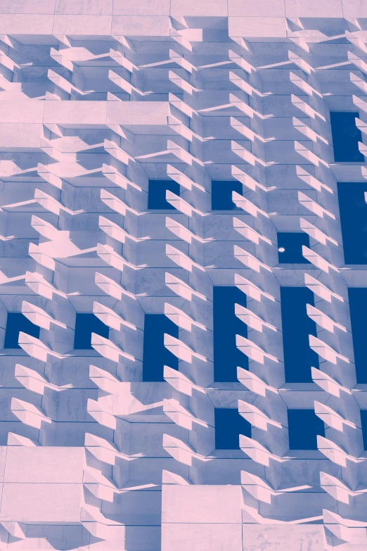 a close up of a building with a lot of windows, inspired by Ricardo Bofill, trending on unsplash, generative art, blue and pink, tessellating patterns, concrete poetry, shadow gradient