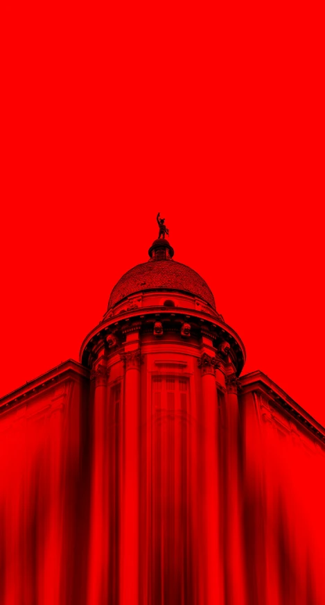 a building with a red sky in the background, inspired by Carrie Mae Weems, digital art, rotunda, totalitarian socialist angel, boston, 2 5 6 x 2 5 6 pixels