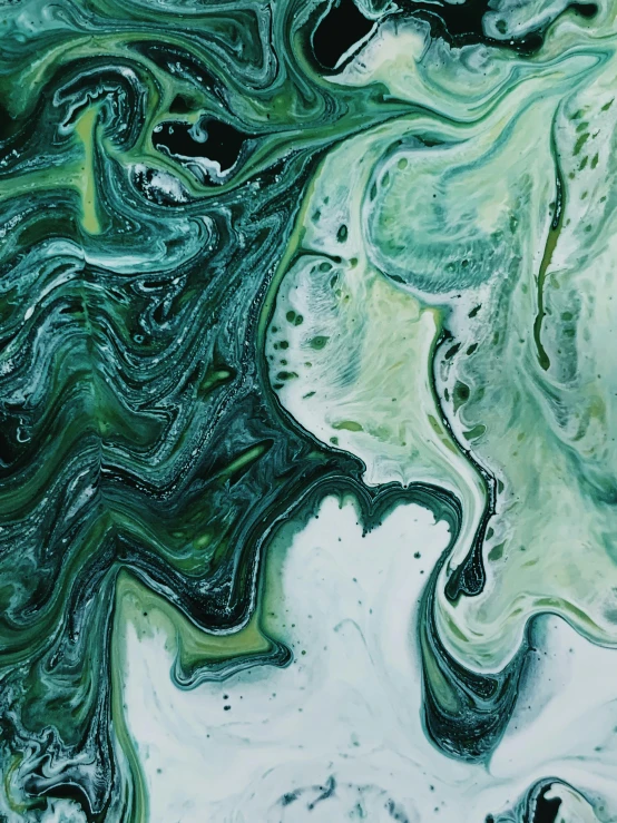 a close up of a green and white painting, inspired by Art Green, trending on unsplash, made of liquid, facebook post, ilustration, algae