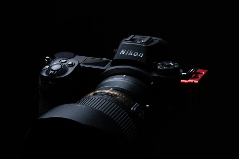 a camera that is sitting in the dark, a picture, by Niko Henrichon, nikon z 9, dof wide, full - frame, full frame image